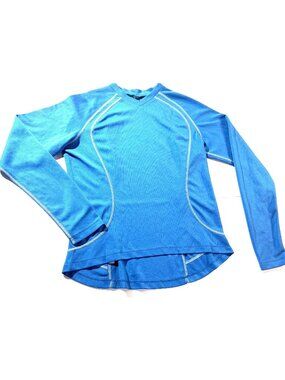 REI Womens Long-Sleeve Performance Shirt Blue V-Neck Seamless Design